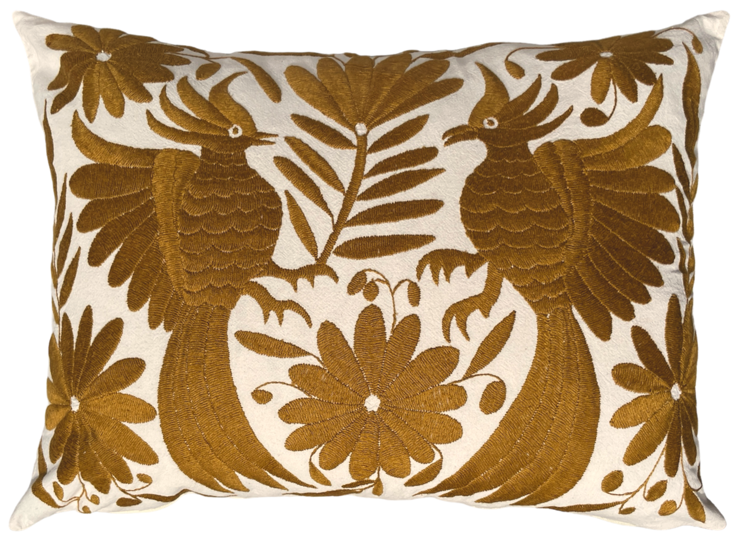 Housse de coussin brodée, le duo, ocre doré