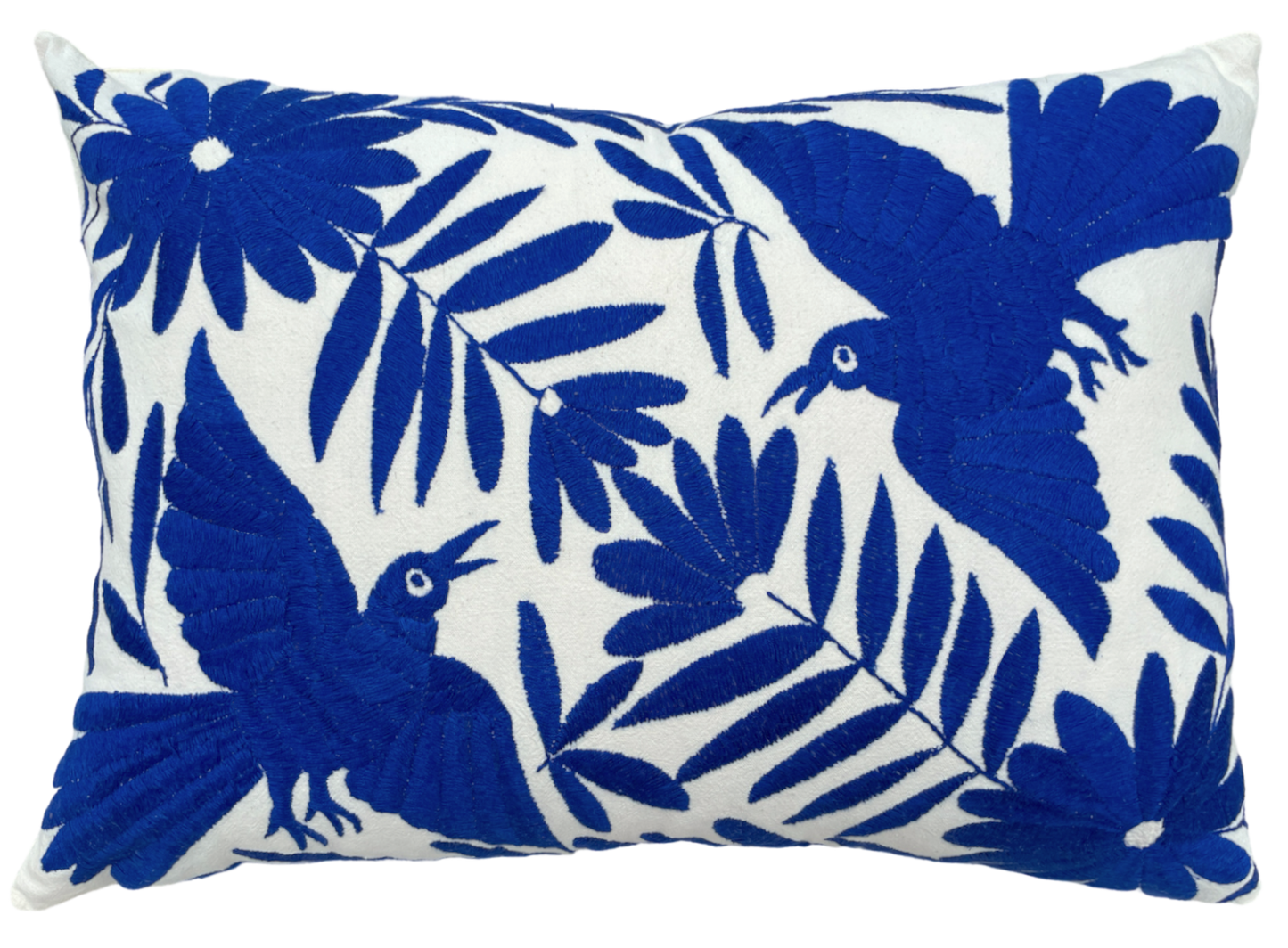 Housse de coussin brodée, la valse, bleue roi