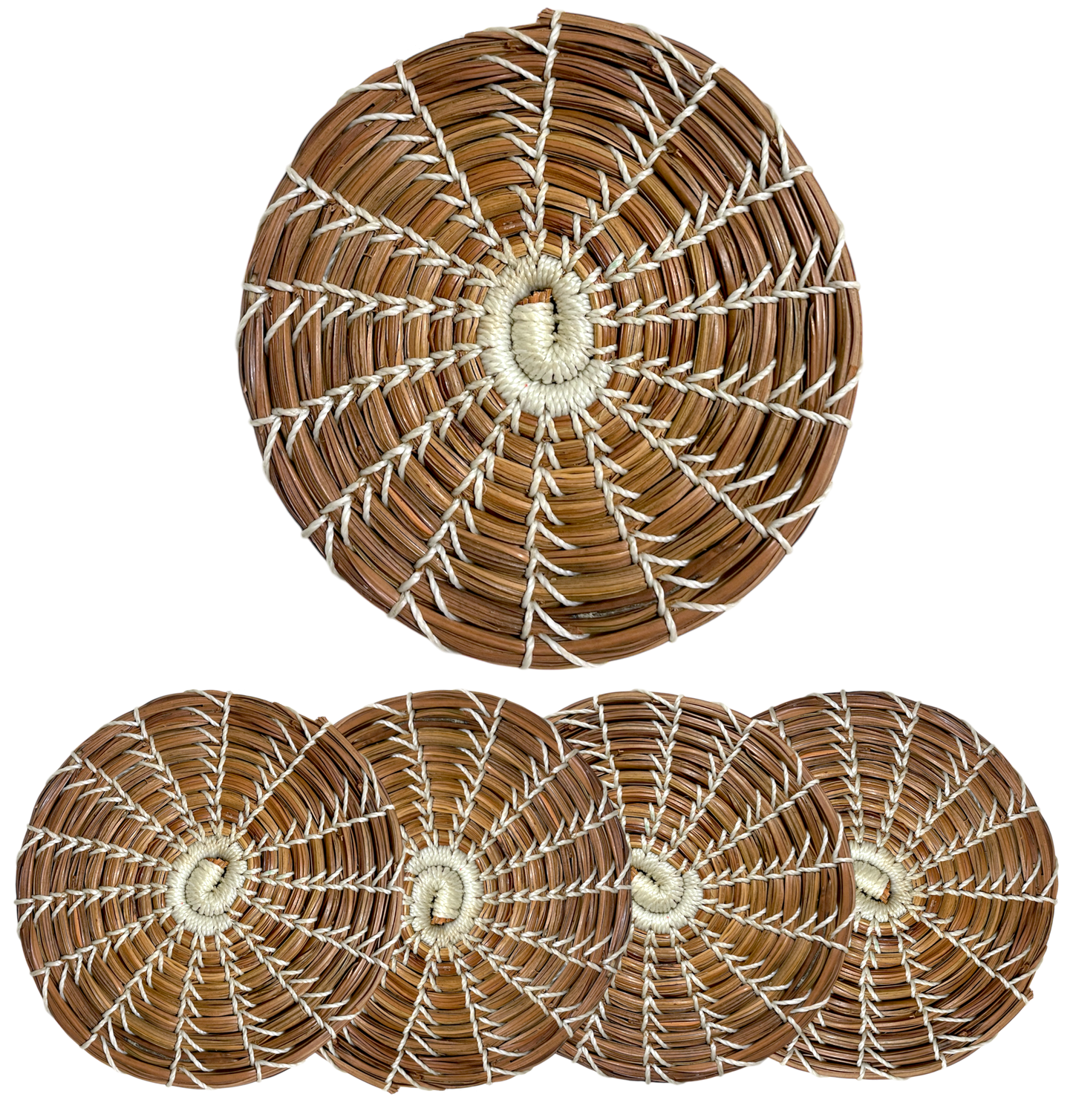 Dessous de verre Ø10, aiguilles de pin. Blanc (4 pièces)