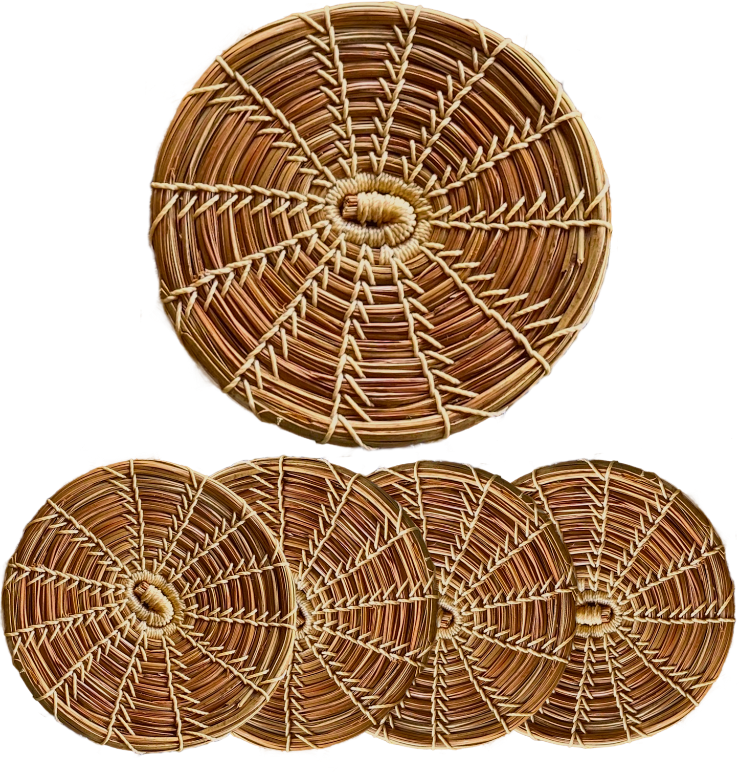 Coaster Ø10, pine needles. Ecru (4 pieces)