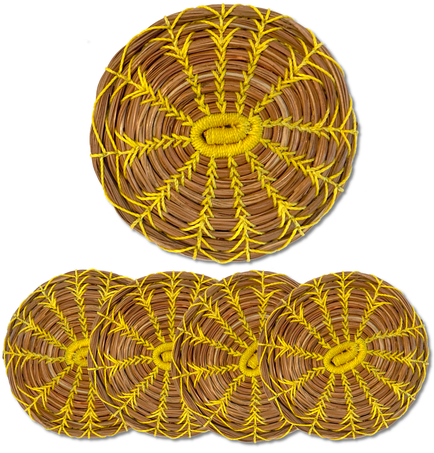 Dessous de verre Ø10, aiguilles de pin. Jaune (4 pièces)