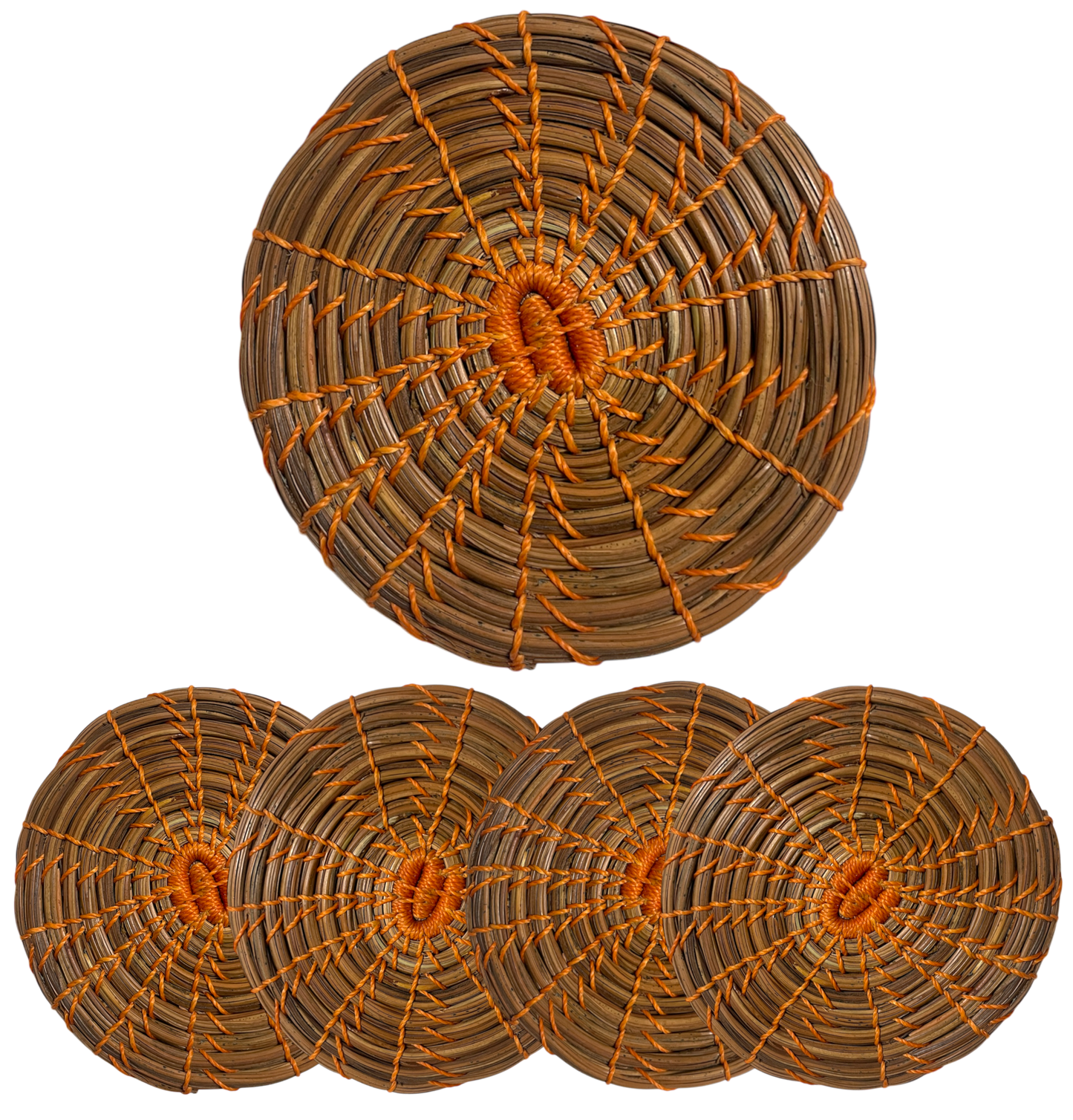 Dessous de verre Ø10, aiguilles de pin. Orange (4 pièces)