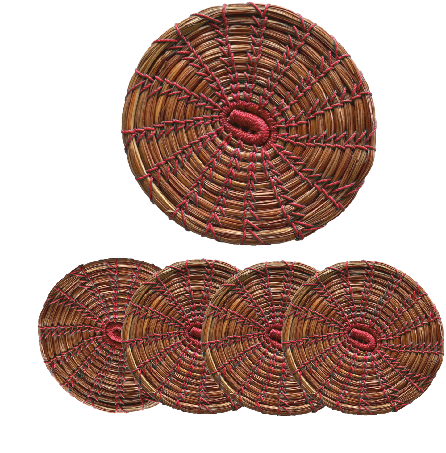 Dessous de verre Ø10, aiguilles de Moctezuma. Carmin (4 pièces)