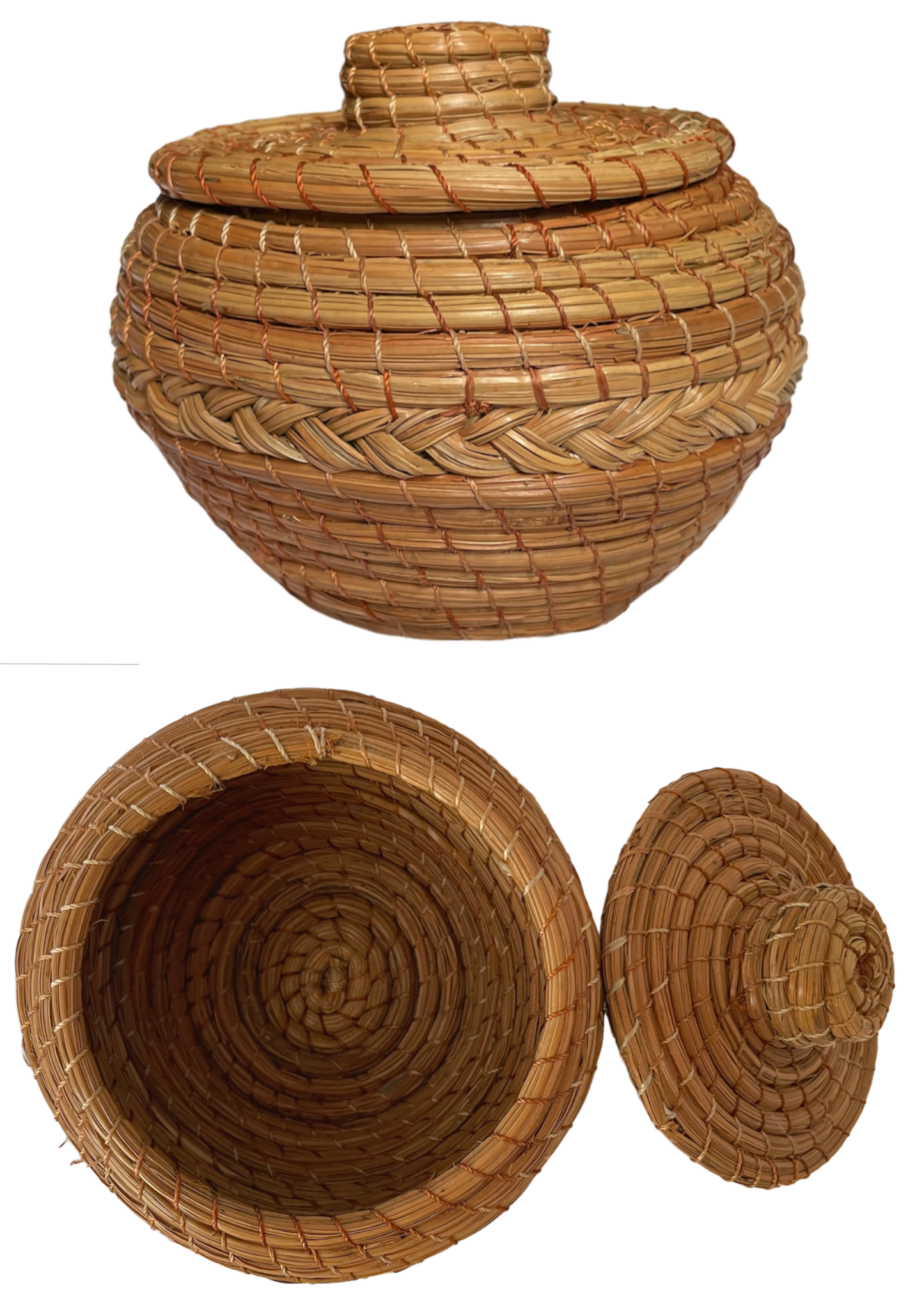 Pot rond Ø12 x H8, tresse, aiguilles de pin