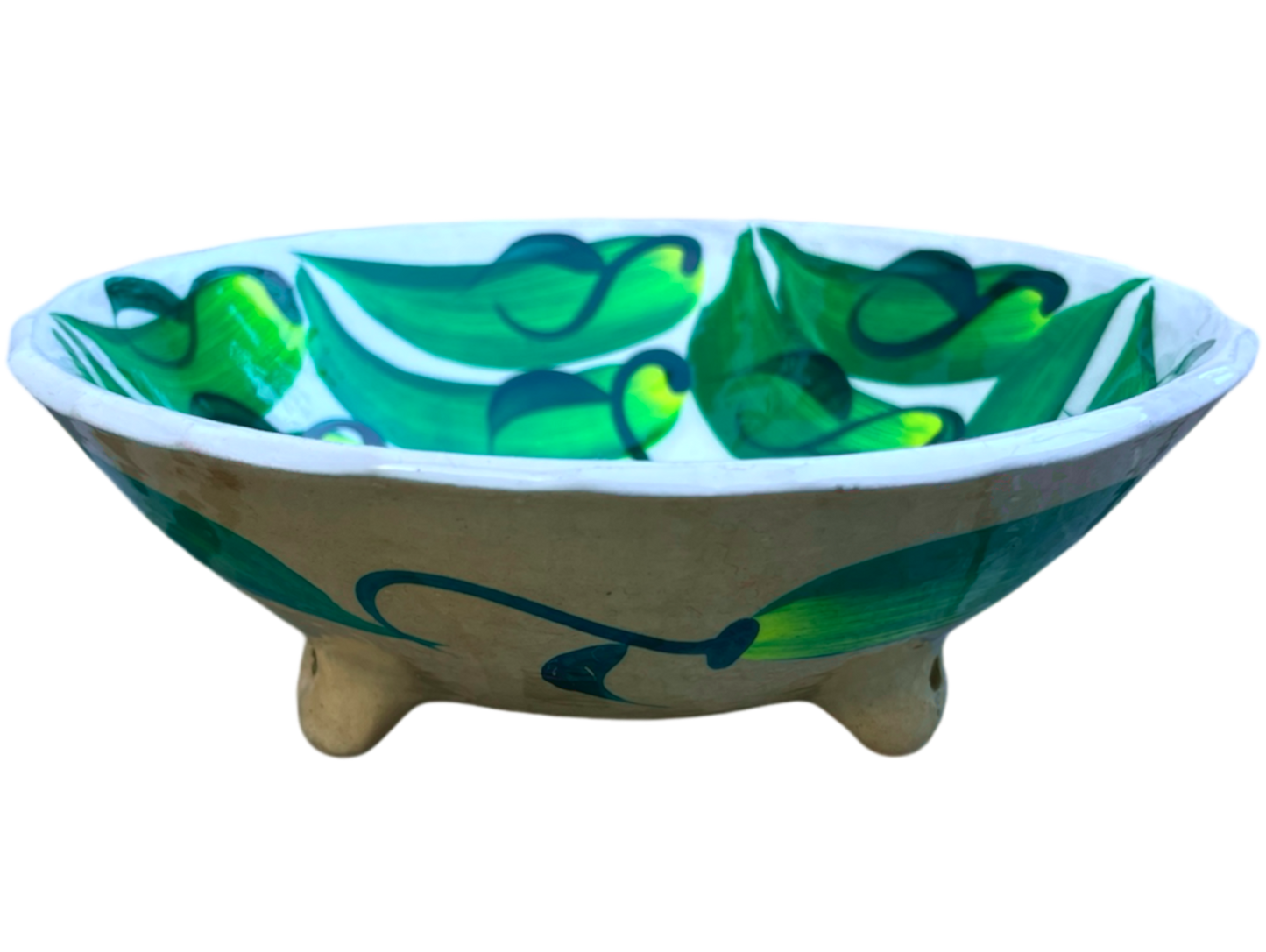 Plat creux , le piment, terre cuite 5,2H x 14,7D. Blanc et vert