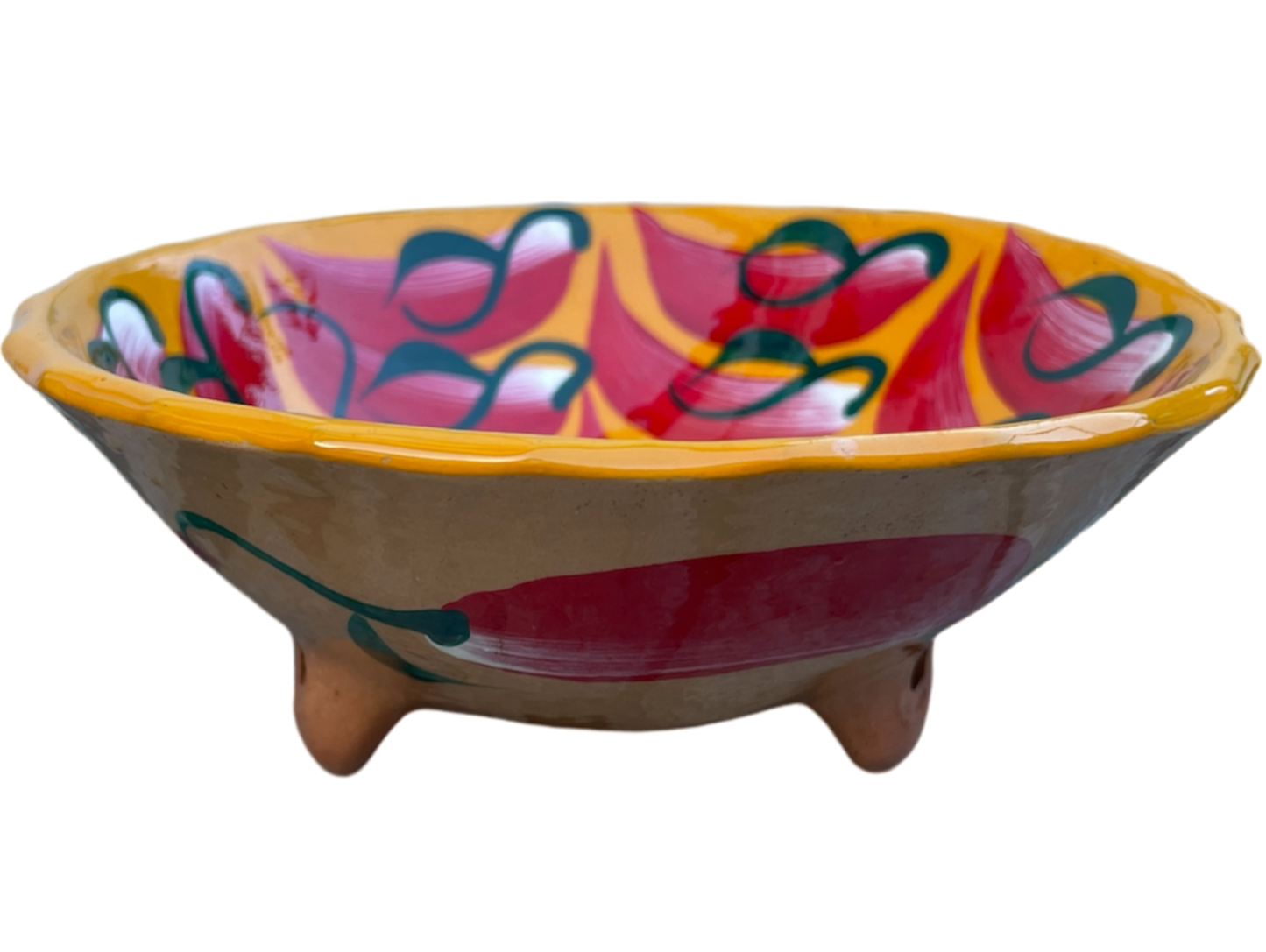 Plat creux , le piment, terre cuite 5,2H x 14,7D. Jaune et rouge