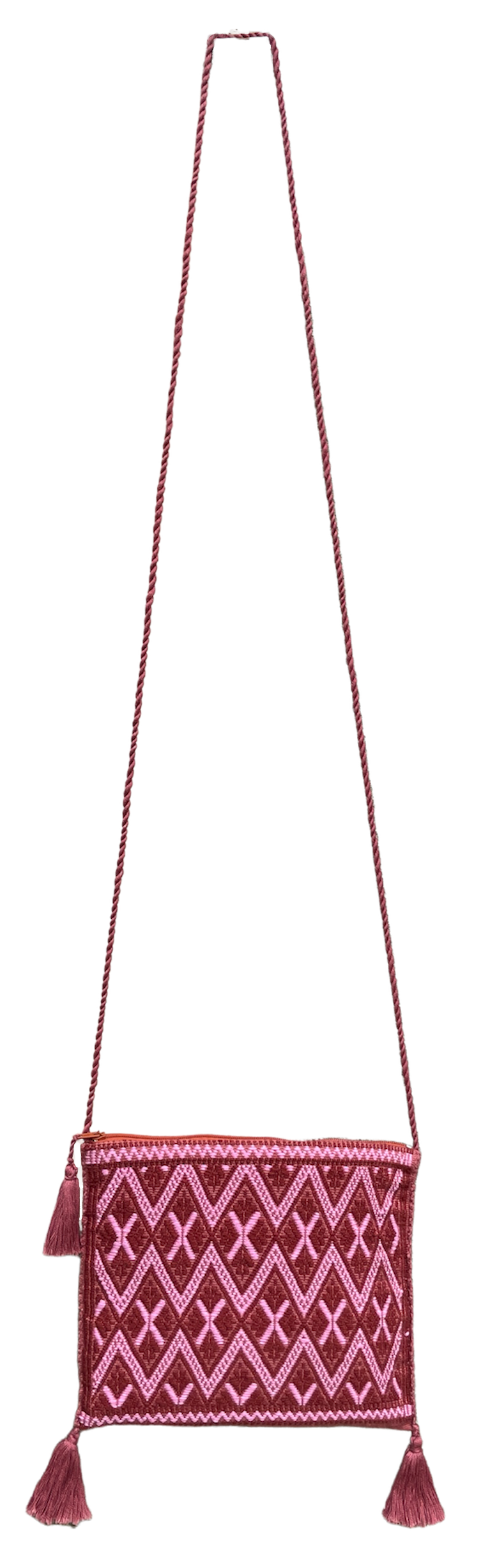 Pochette Tzotzil rembourrée, rouge et rose, 19cm x 16,5cm