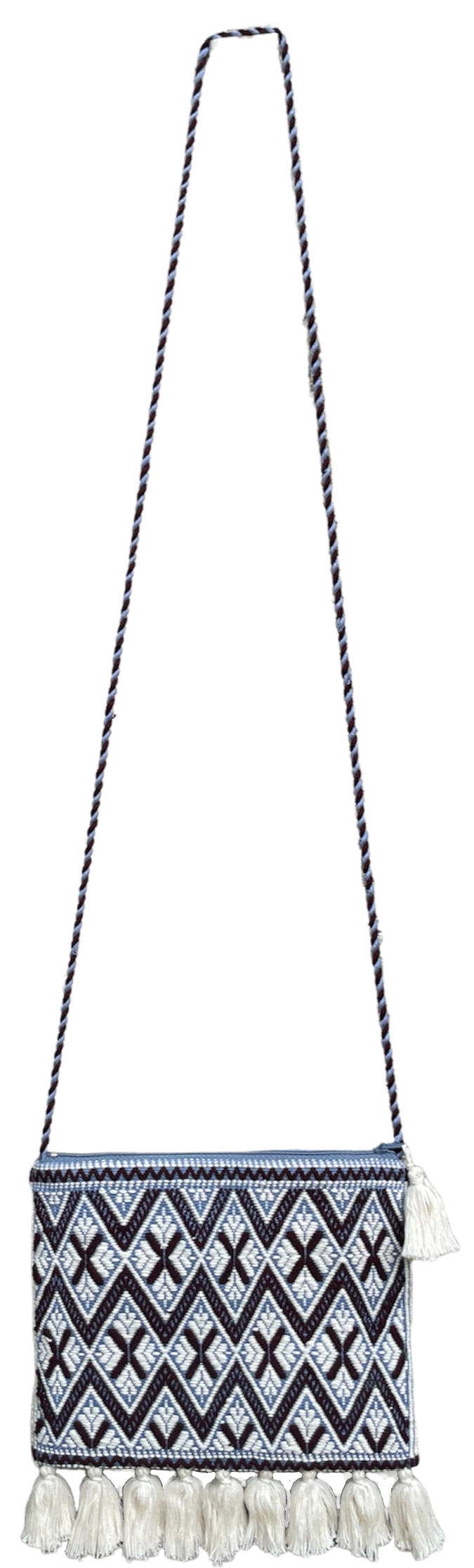 Pochette Tzotzil rembourrée, bleue ciel et blanc, 19cm x 16,5cm