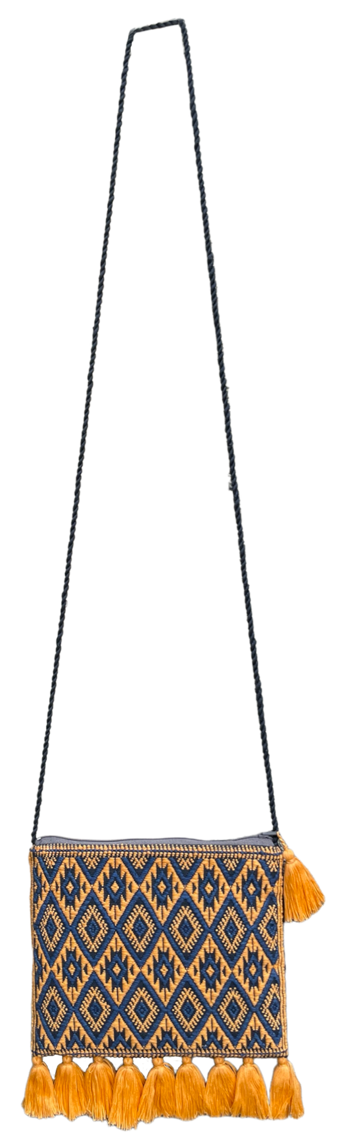 Pochette Tzotzil rembourrée, bleue et orange, 19cm x 16,5cm