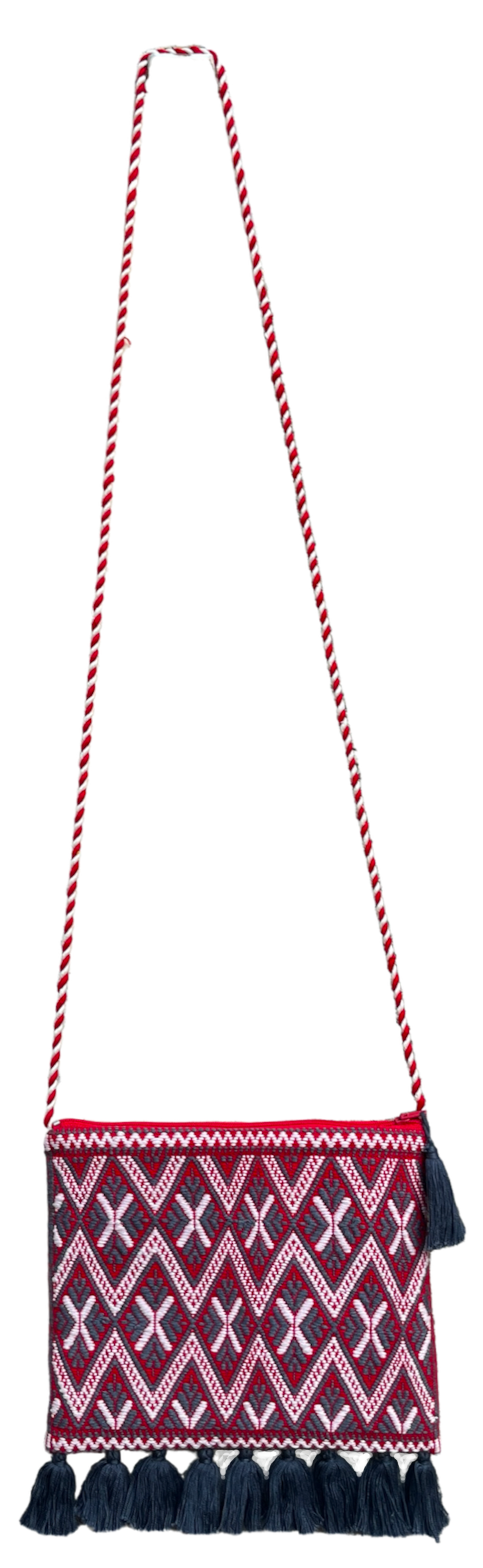 Pochette Tzotzil rembourrée, rouge et grise, 19cm x 16,5cm