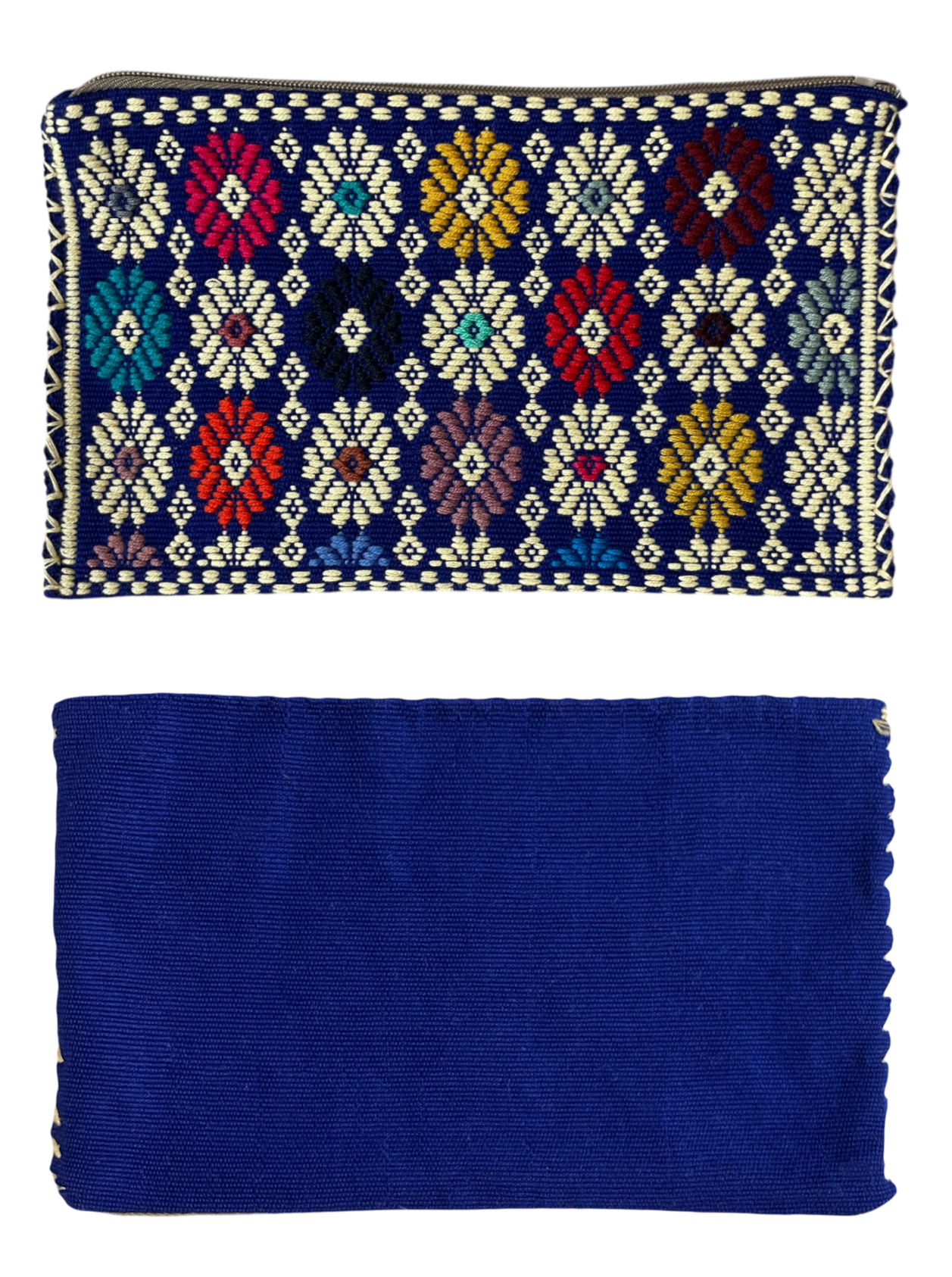 Pochette Tzotzil, Bleue et mutlicolore, 20cm x 12cm