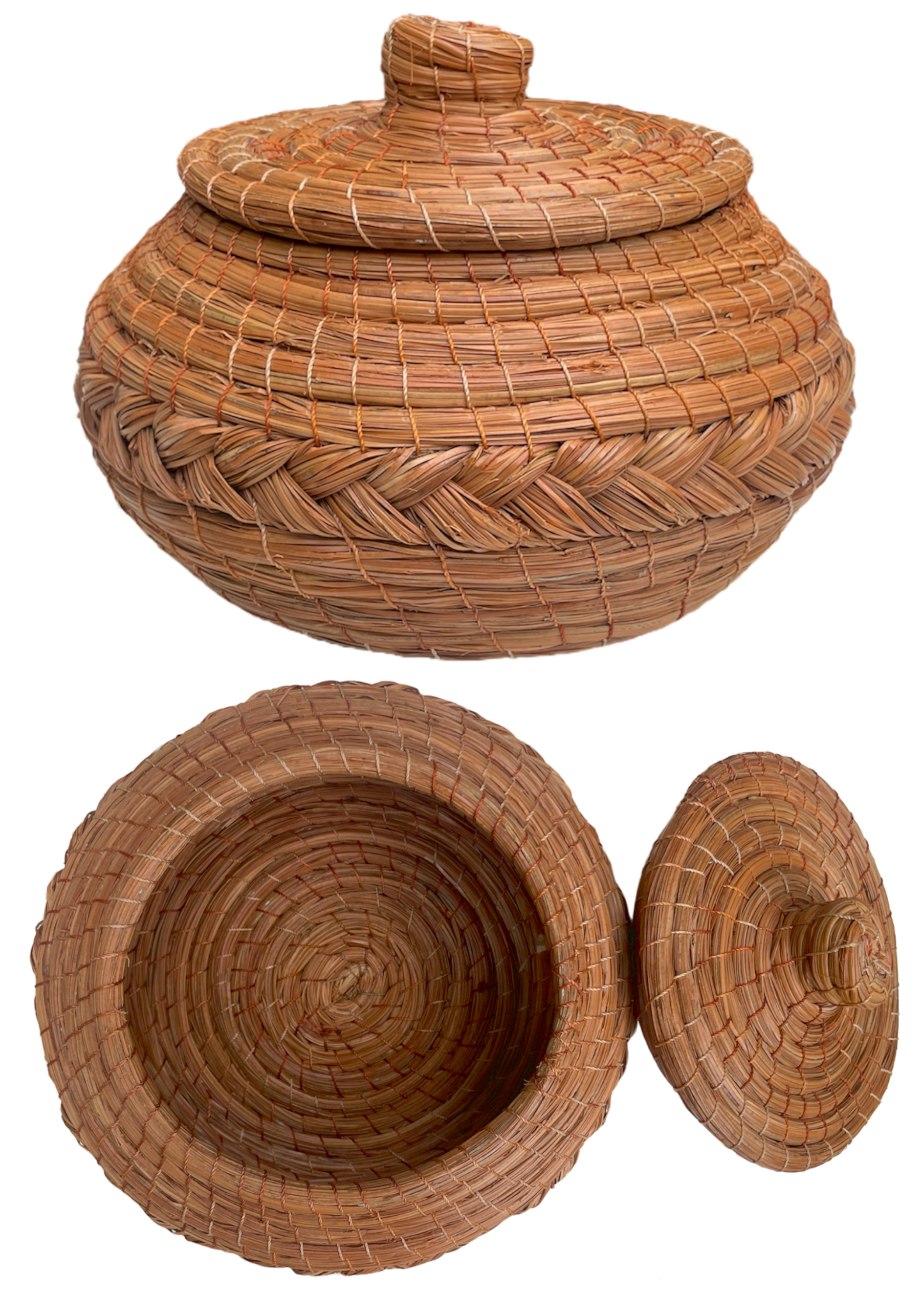 Pot rond Ø17 x H11, tresse, aiguilles de pin