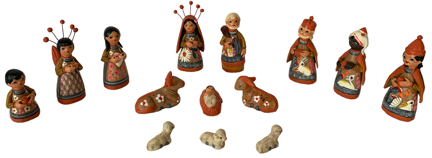 Medium nativity scene 14 figurines, ocher