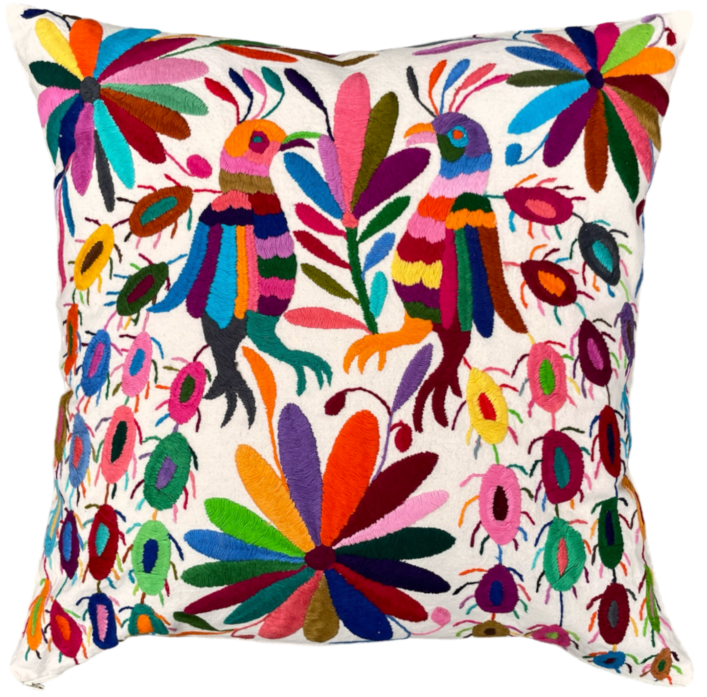 Housse de coussin brodée, les paons (v2), multicolore