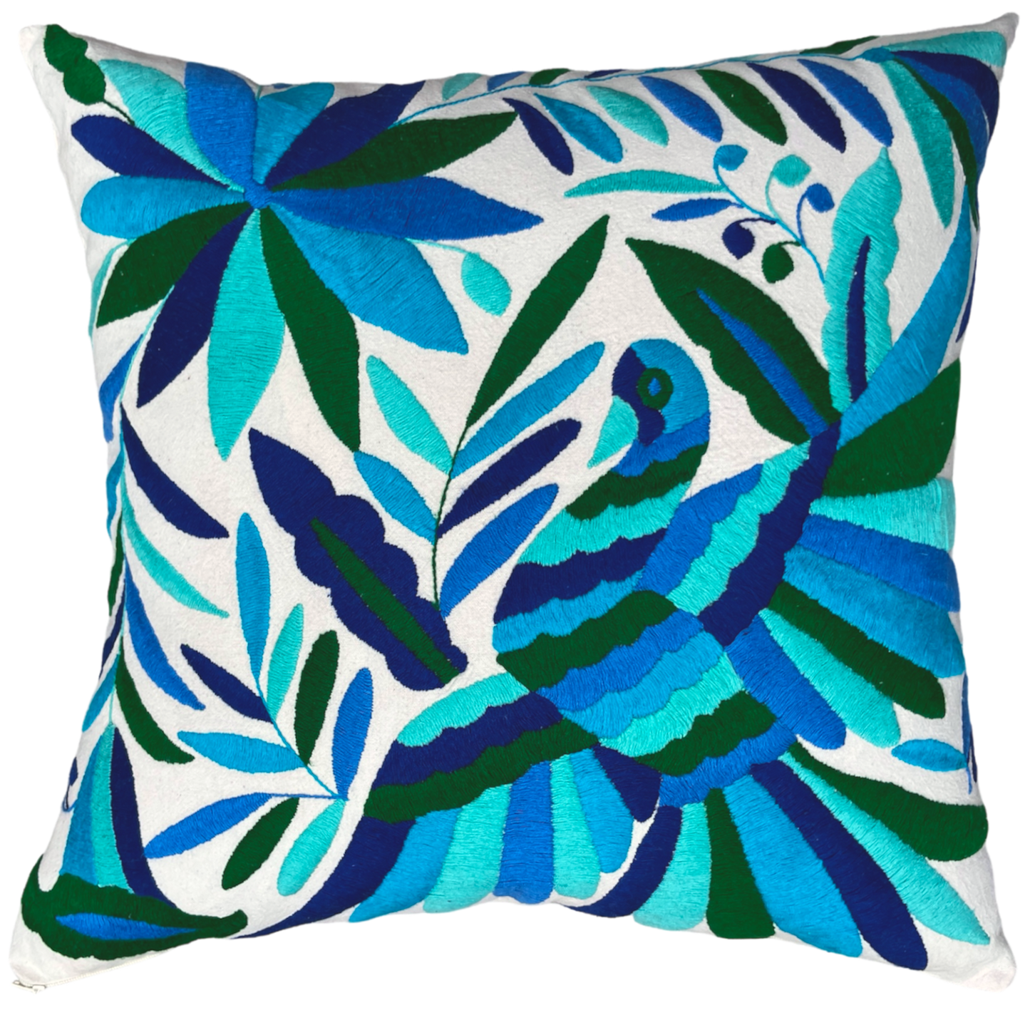 Housse de coussin brodée, le soliste, harmonie de bleus