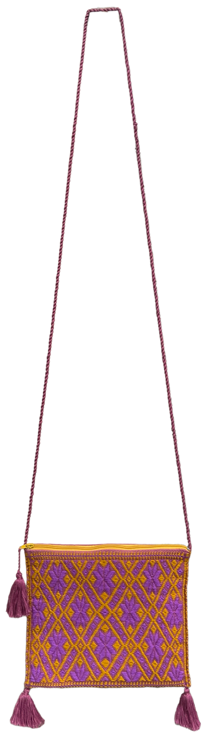Pochette Tzotzil rembourrée, ocre et violette, 19cm x 16,5cm