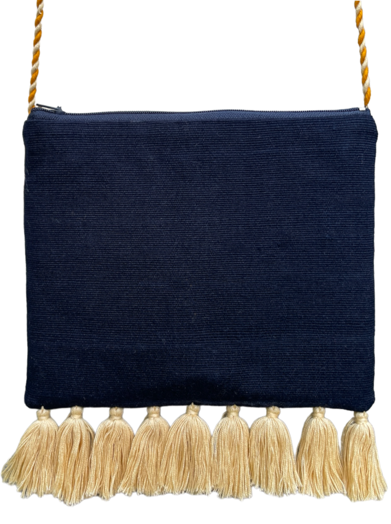 Pochette Tzotzil rembourrée, bleue marine et beige, 19cm x 16,5cm