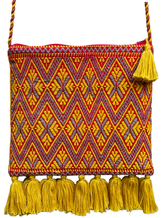 Pochette Tzotzil rembourrée, rouge et jaune, 19cm x 16,5cm
