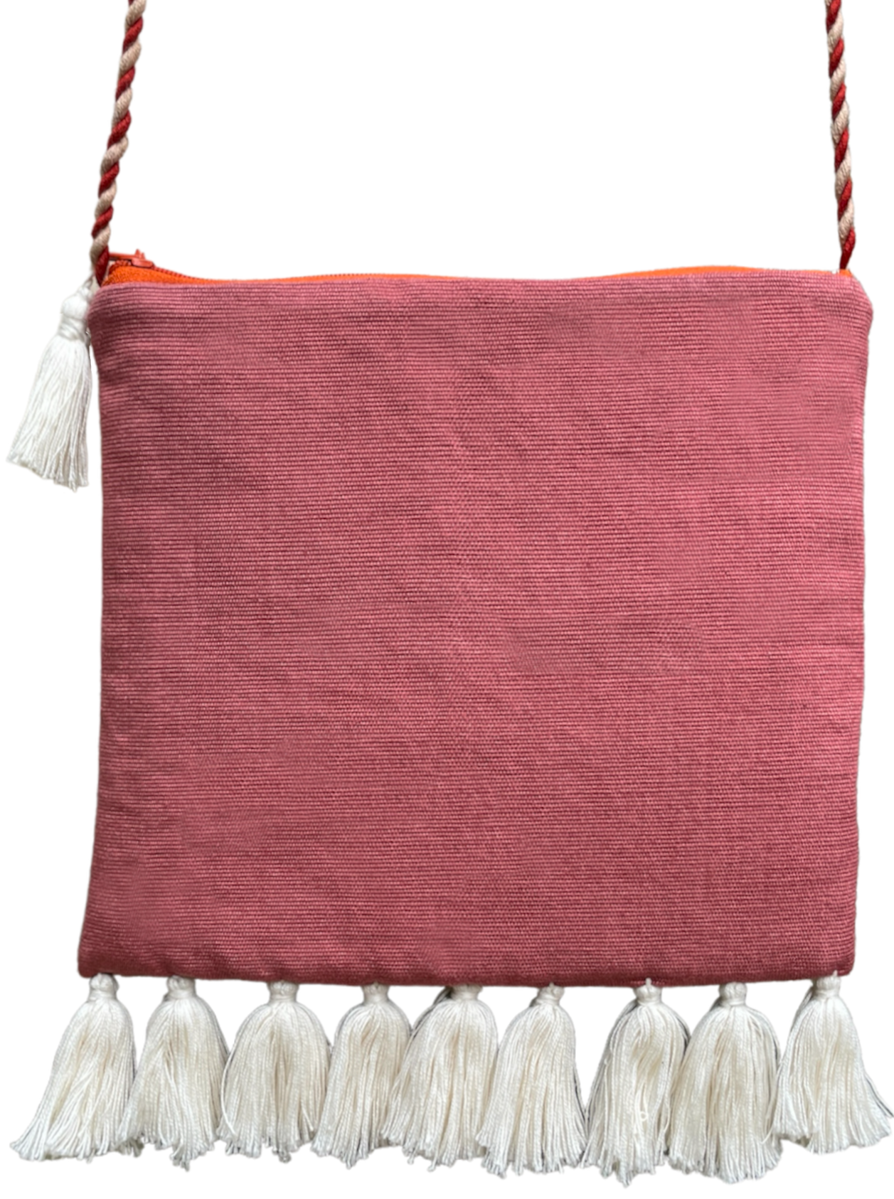 Pochette Tzotzil rembourrée, rose et blanc, 19cm x 16,5cm