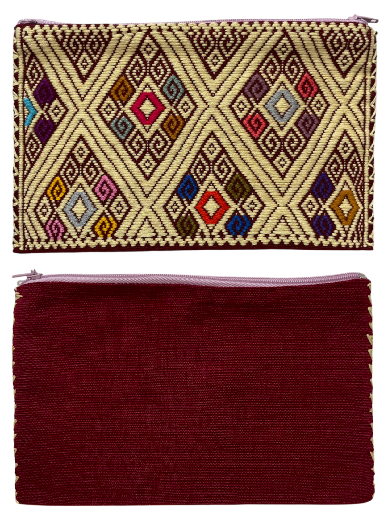 Pochette Tzotzil, Bordeau multicolore , 20cm x 12cm