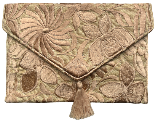 Embroidered floral clutch, gold