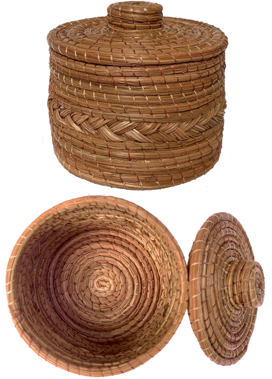 Pot avec couvercle, tresse, Ø12 H8, aiguilles de pin